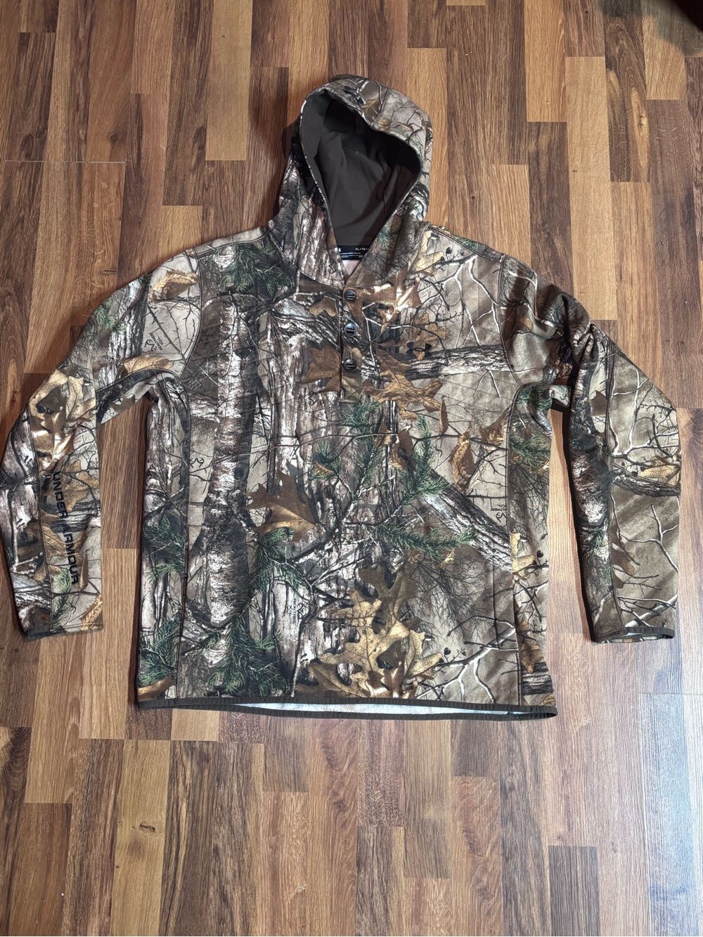 Under Armour Cold Gear Camo Hoodie Real Tree Men’s Xl Top Buttons